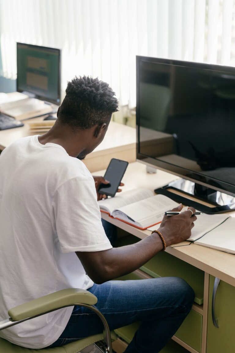 a male student studying