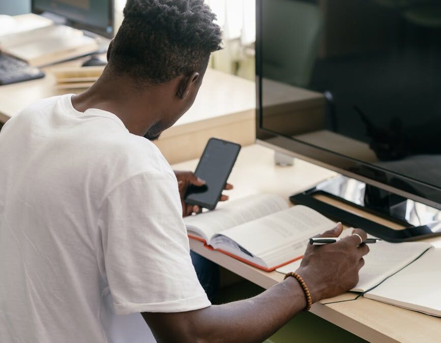 a male student studying